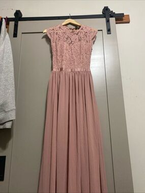 Miusol Mauve Lace Bodice Chiffon Maxi Gown